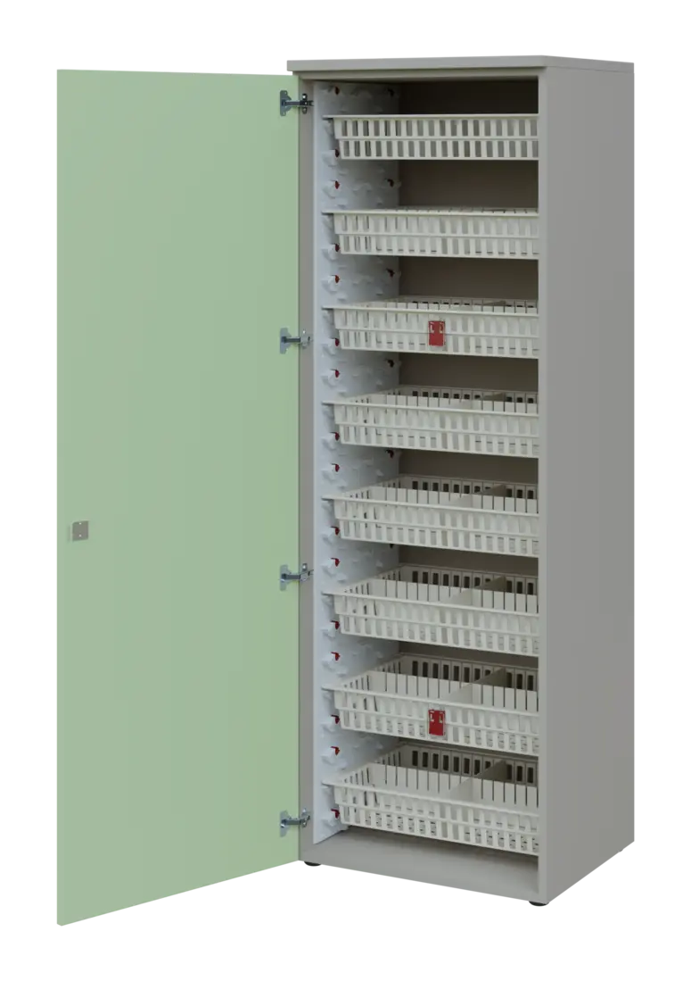 EUROMEDICA D - 66/M ABS skříň léková boxová, 1-dveřová, levá, 1950x660x535, korpus šedý, dvířka šedo
